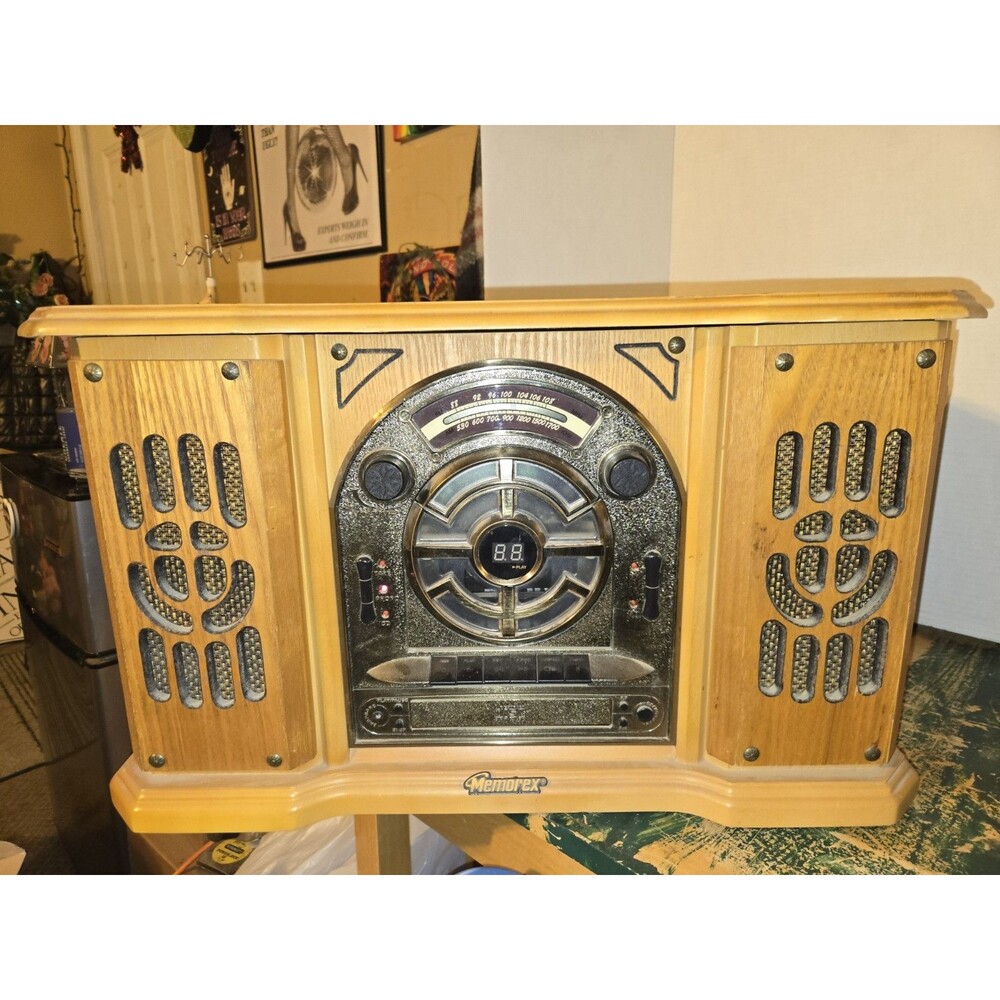 Memorex Stereo Phonograph Combination Record Player Tape CD Player Wood  *READ*